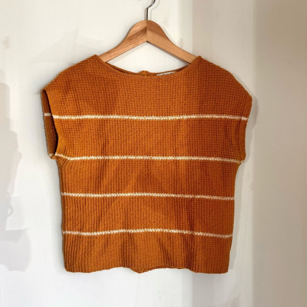 Madewell Tan and White Striped Short Sleeve Top - Picture 3 of 5
